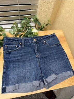 Seven7 Dark Blue Rolled-Hem Denim Shorts